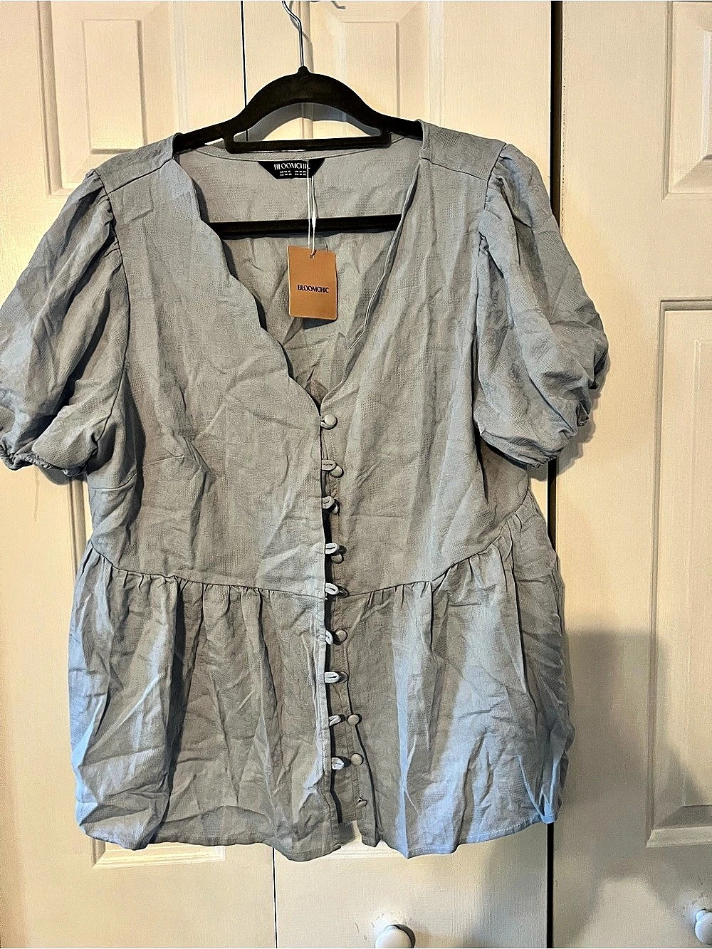 Bloomchic Puff Sleeve Blouse in Blue Size XL NWT